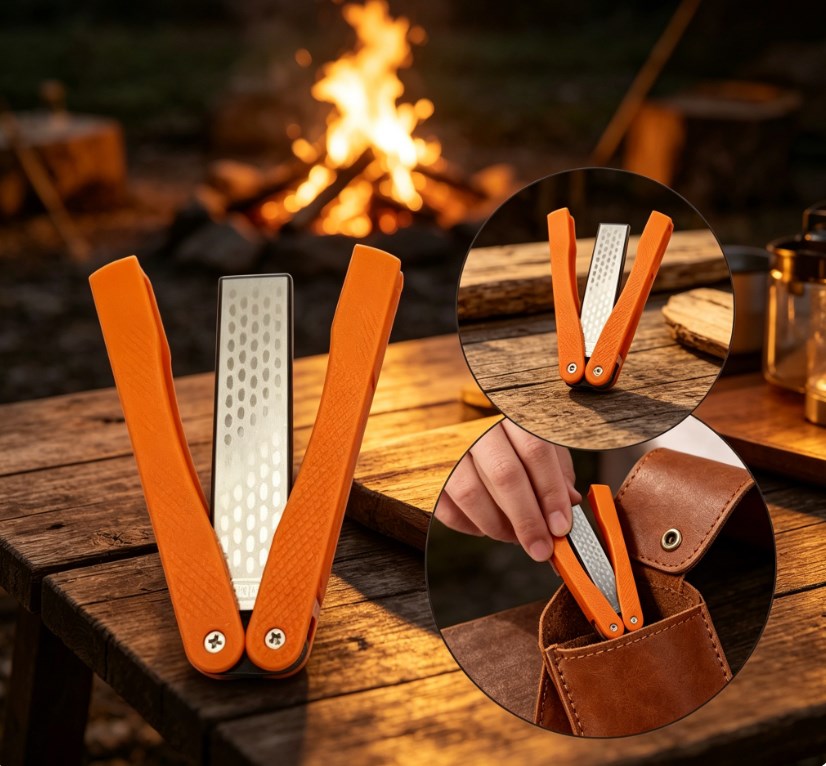 Folding Diamond Knife Sharpener | Dual Grit Honeycomb Whetstone | Portable Pocket Sharpening Tool for Gardening & Hunting