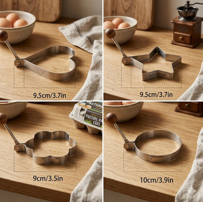 Non-Stick Stainless Steel Egg Shapers - 4 Shapes Omelet & Pancake Rings - Reusable Kitchen Cooking Molds for Perfect Bento & RV Breakfasts