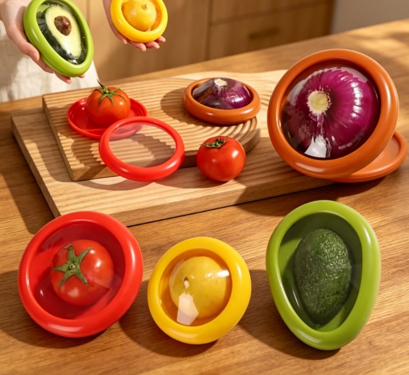 Zero-Waste Half-Cut Fruit Saver – Flexible Food Grade Seal Container for Freshness Preservation & Kitchen Organization